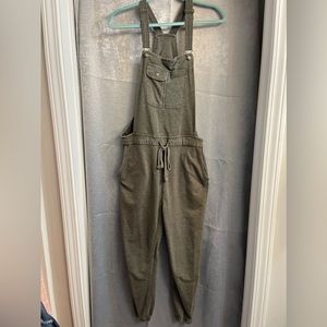 Women’s army green sweatpant overalls